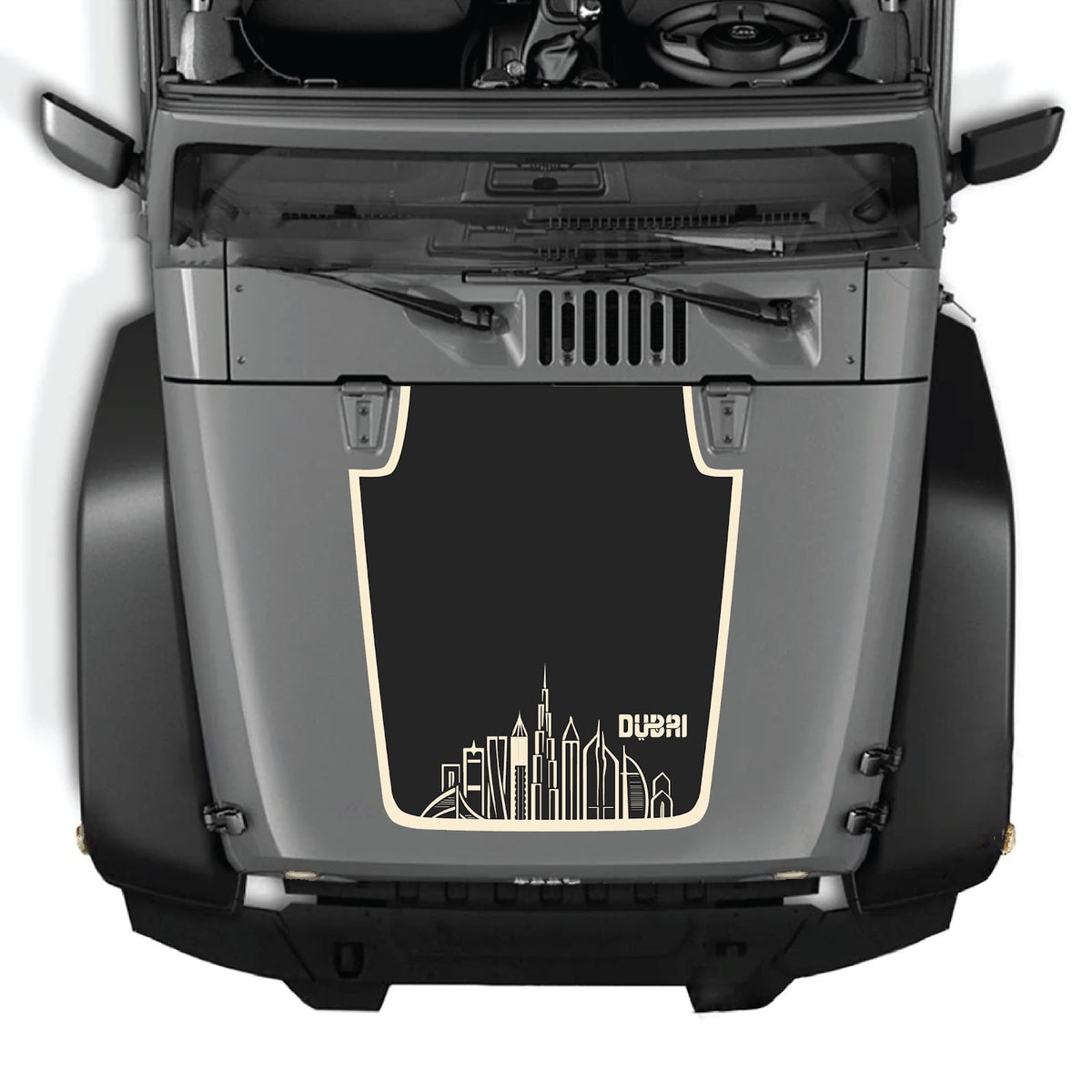 CarCode hood decal for Jeep Wrangler JK/JKU 2007-2018, style #24, black and white graphic design on vehicle hood