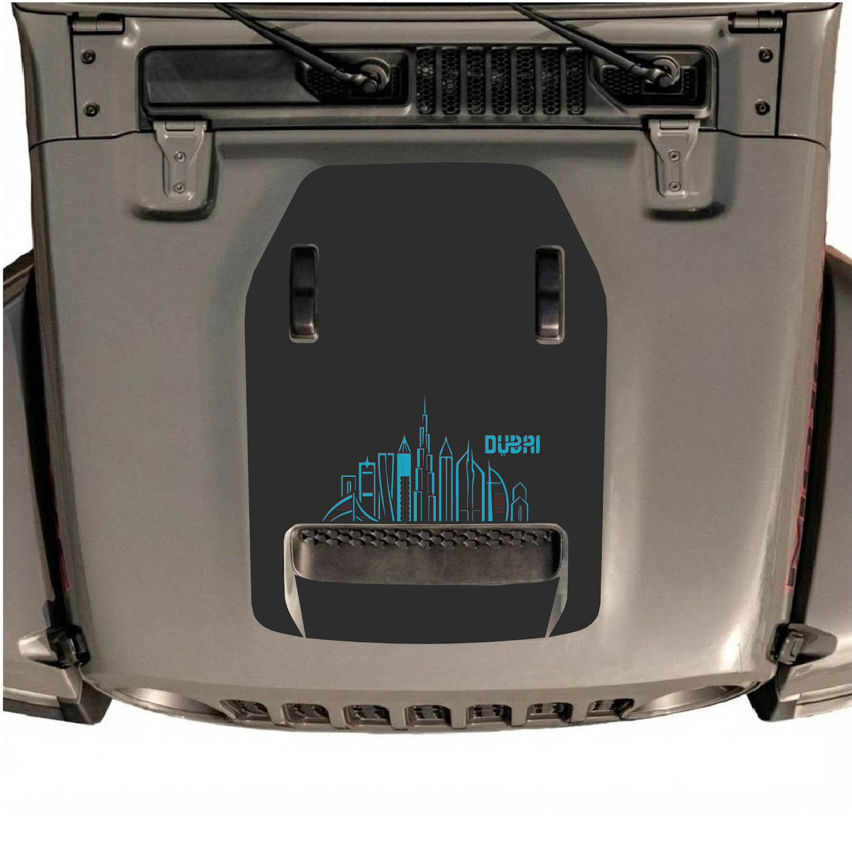 Décalcomanie de capot CarCode pour Jeep Wrangler JL/JLU Rubicon 392 et JT Gladiator Mojave 2020-2026, style n°14, montrée sur le capot du véhicule