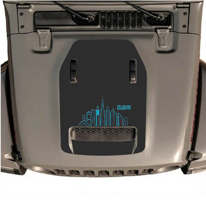 Décalcomanie de capot CarCode pour Jeep Wrangler JL/JLU Rubicon 392 et JT Gladiator Mojave 2020-2026, style n°14, montrée sur le capot du véhicule