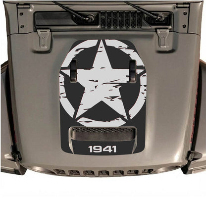 CarCode autocollant de capot pour Jeep Wrangler JL/JLU Rubicon 392 et JT Gladiator Mojave 2020-2026, style #34, présenté sur le capot du véhicule.