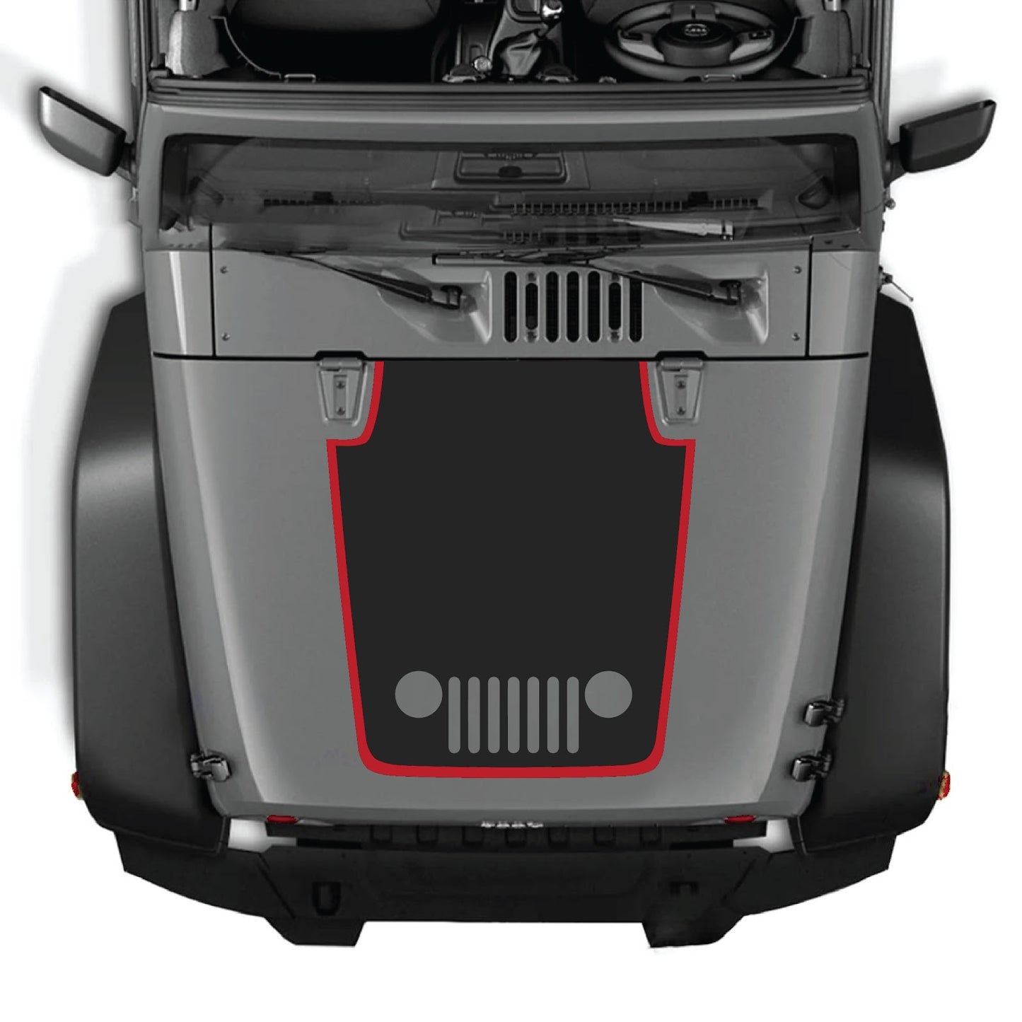CarCode hood decal for Jeep Wrangler JK/JKU 2007-2018, style #80, shown applied on vehicle's hood.
