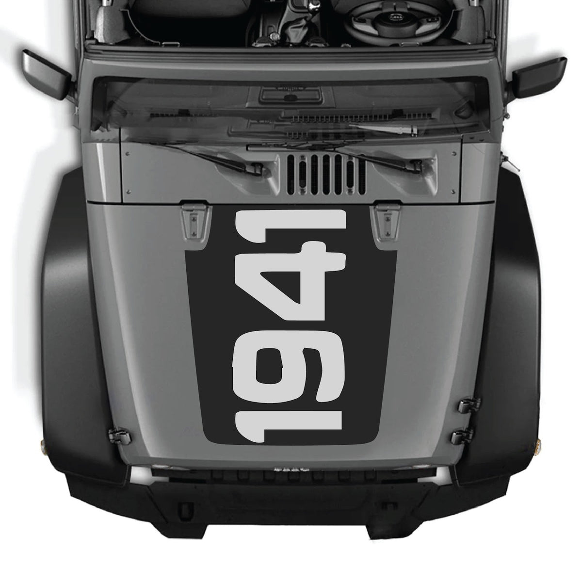 Jeep Wrangler JK/JKU hood decal by CarCode, style #48, black and white graphic design on hood of vehicle.