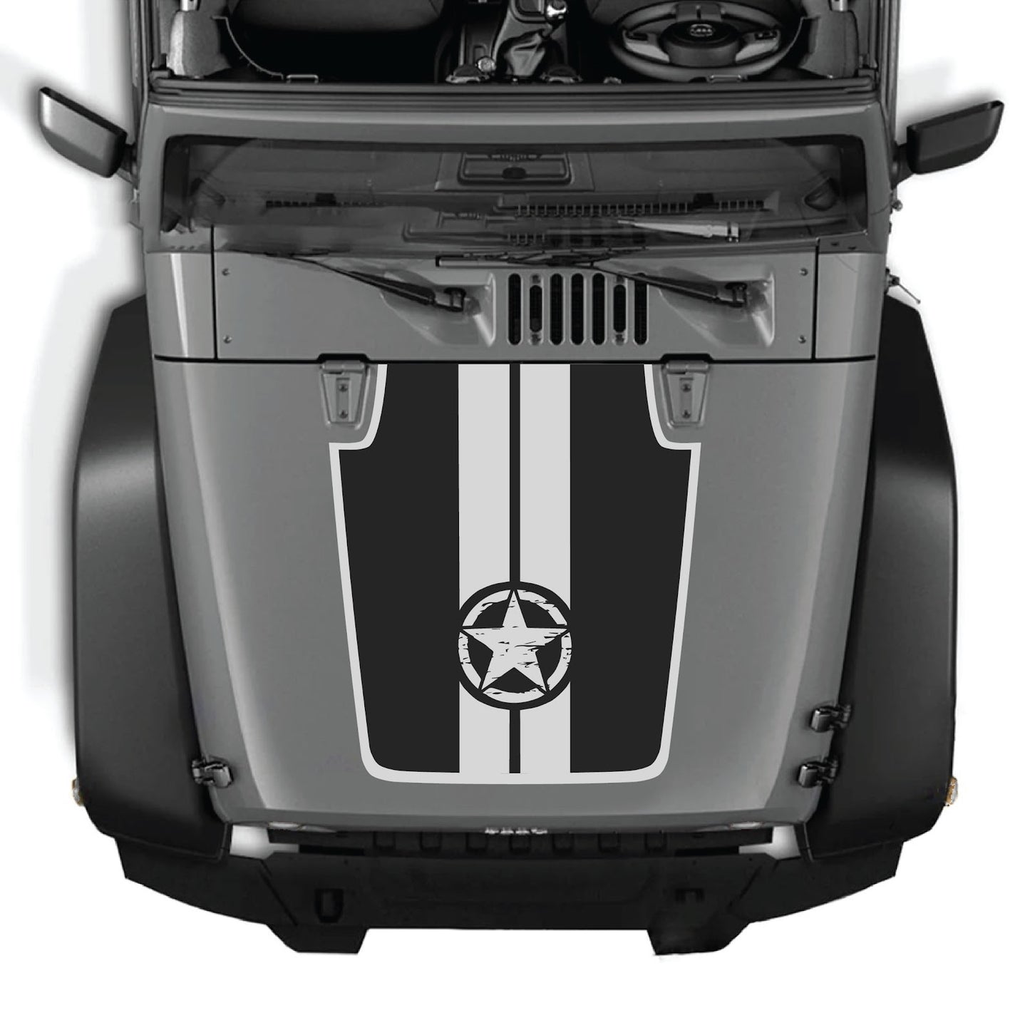 CarCode hood decal for Jeep Wrangler JK/JKU 2007-2018, style #42, showing the black decal design on the hood of the vehicle.