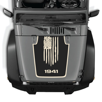 Jeep Wrangler JK/JKU hood decal by CarCode, style #06, black and gray design on the vehicle's hood.