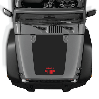 Jeep Wrangler JK/JKU hood decal by CarCode in style #53, black and white graphic design on vehicle hood.