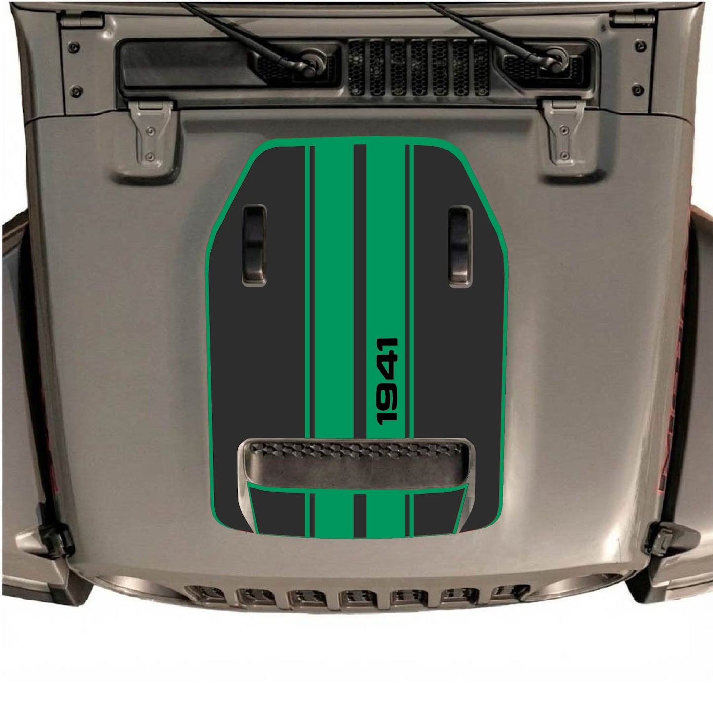 CarCode hood decal for Jeep Wrangler JL/JLU Rubicon 392 and JT Gladiator Mojave 2020-2026, style #07, shown on vehicle hood