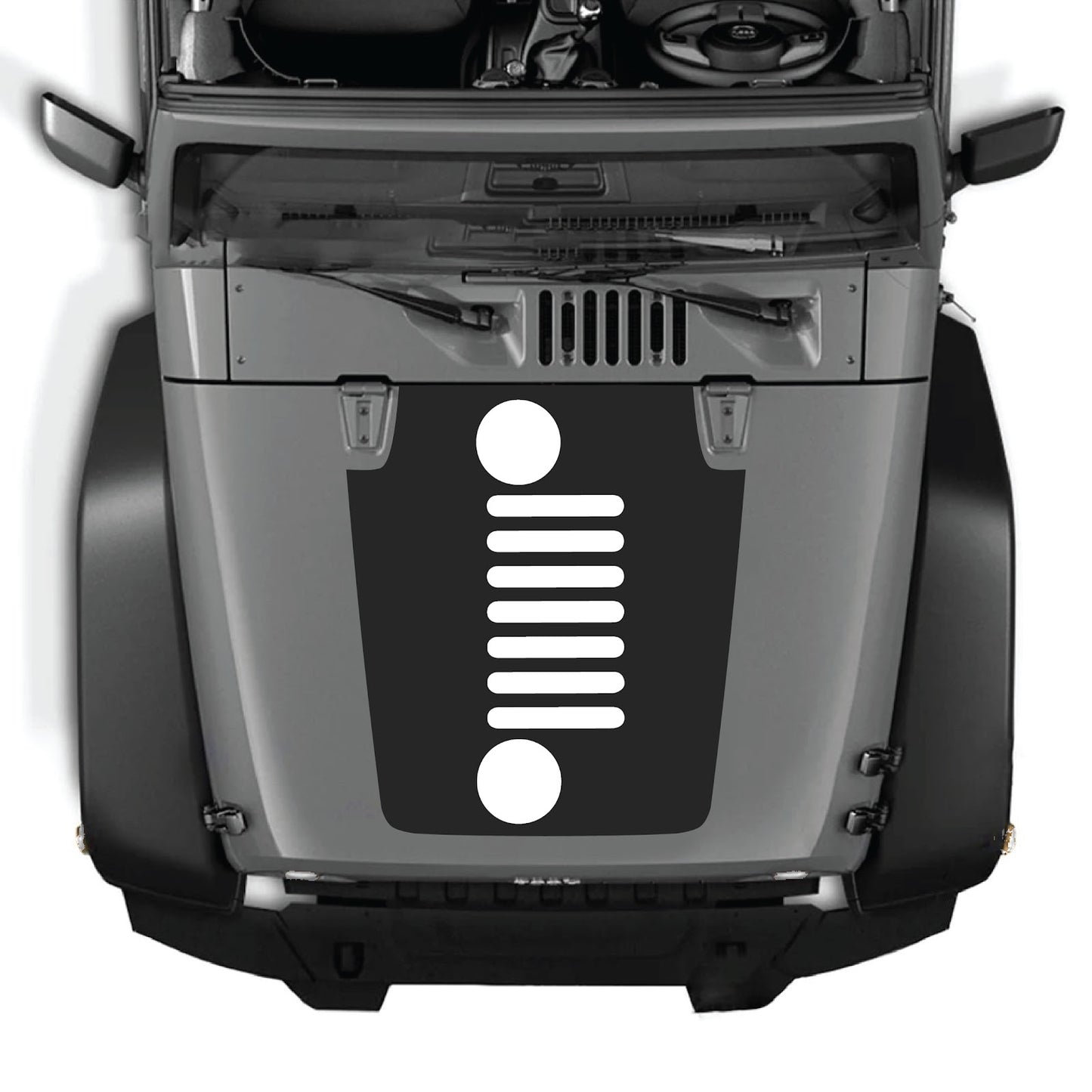 Jeep Wrangler JK hood decal by CarCode, style #51, black and white graphic design on vehicle hood for 2007-2018 models.