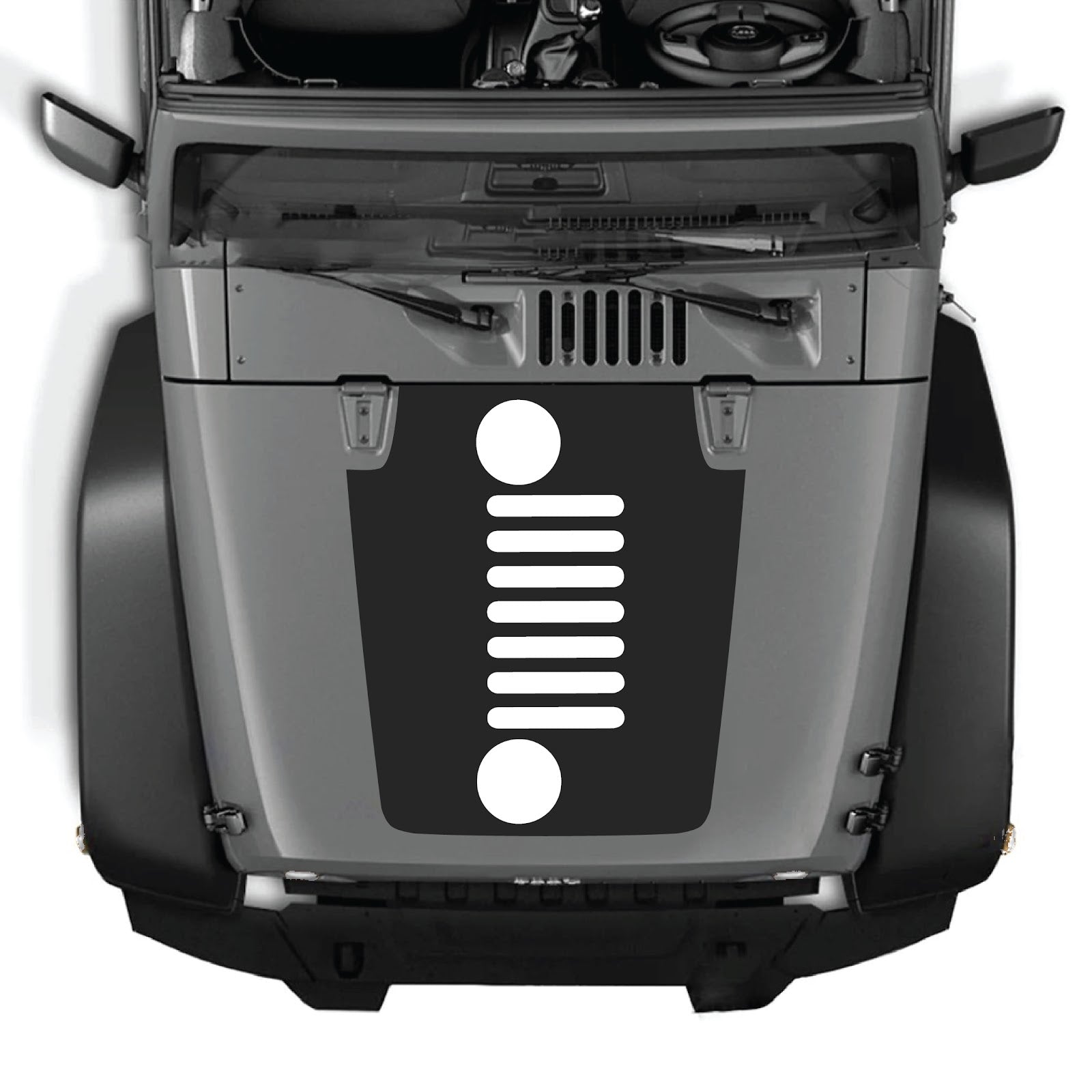 Jeep Wrangler JK hood decal by CarCode, style #51, black and white graphic design on vehicle hood for 2007-2018 models.