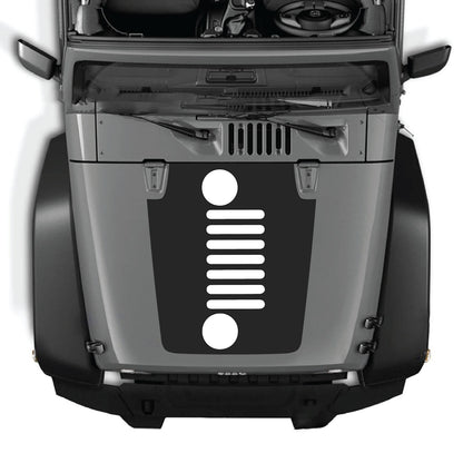 Jeep Wrangler JK hood decal by CarCode, style #51, black and white graphic design on vehicle hood for 2007-2018 models.