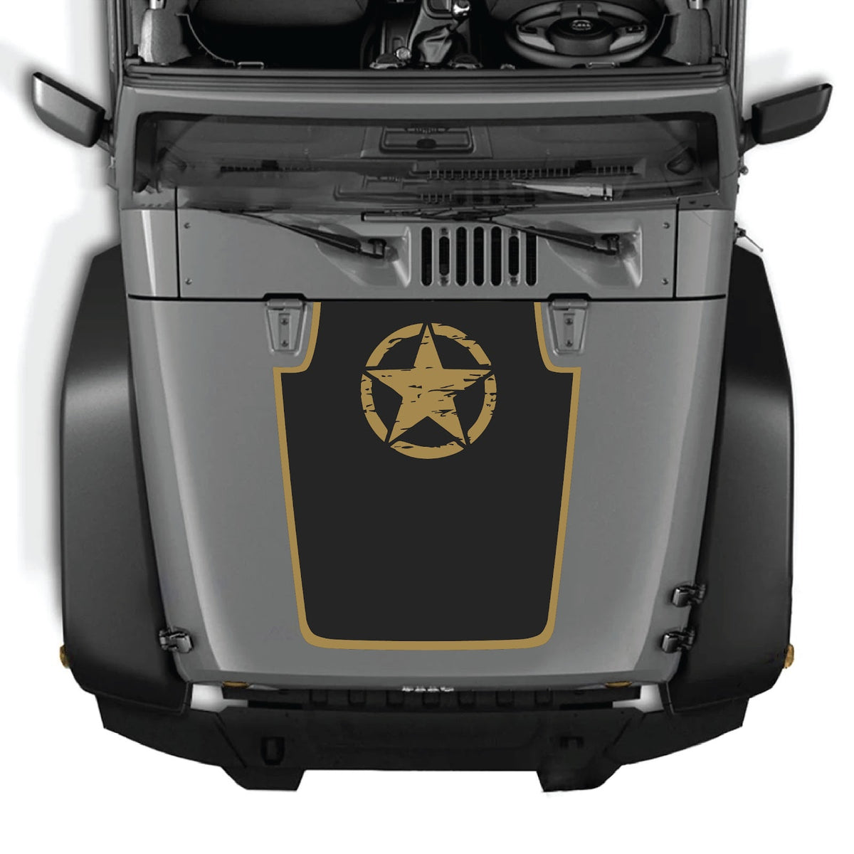 CarCode Jeep Wrangler JK/JKU hood decal Style #52, black graphic sticker applied to the vehicle's hood for a custom look.