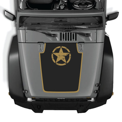 CarCode Jeep Wrangler JK/JKU hood decal Style #52, black graphic sticker applied to the vehicle's hood for a custom look.