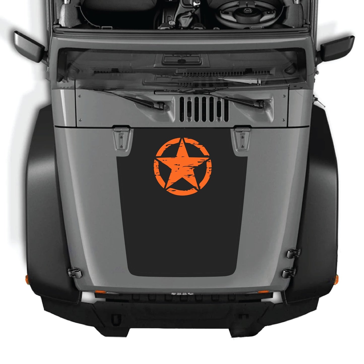 CarCode Jeep Wrangler JK/JKU hood decal Style #45 in black, featuring bold graphic design on silver hood surface.