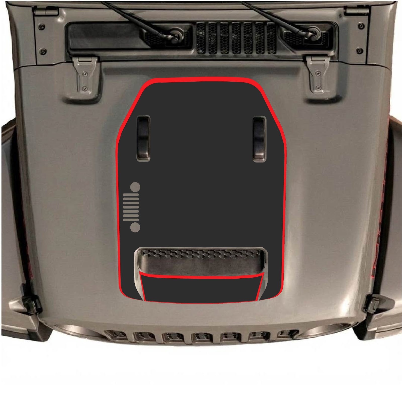 CarCode hood decal for Jeep Wrangler JL/JLU Rubicon 392 and JT Gladiator Mojave 2020-2026, style #95, shown on vehicle hood.