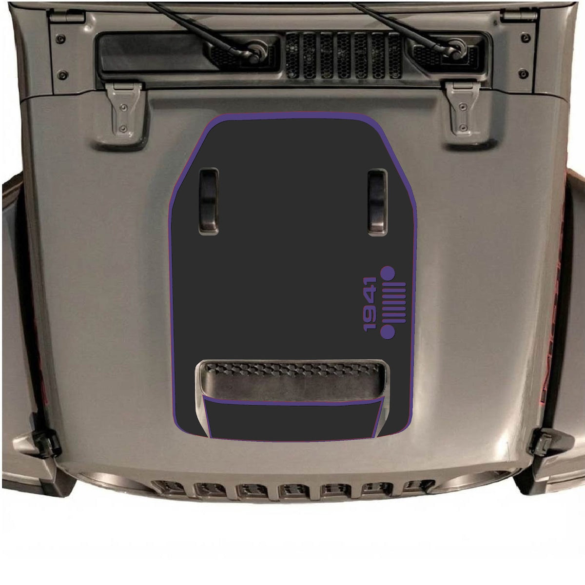 CarCode hood decal for Jeep Wrangler JL/JLU Rubicon 392 and JT Gladiator Mojave 2020-2026, style #55, shown on vehicle hood.
