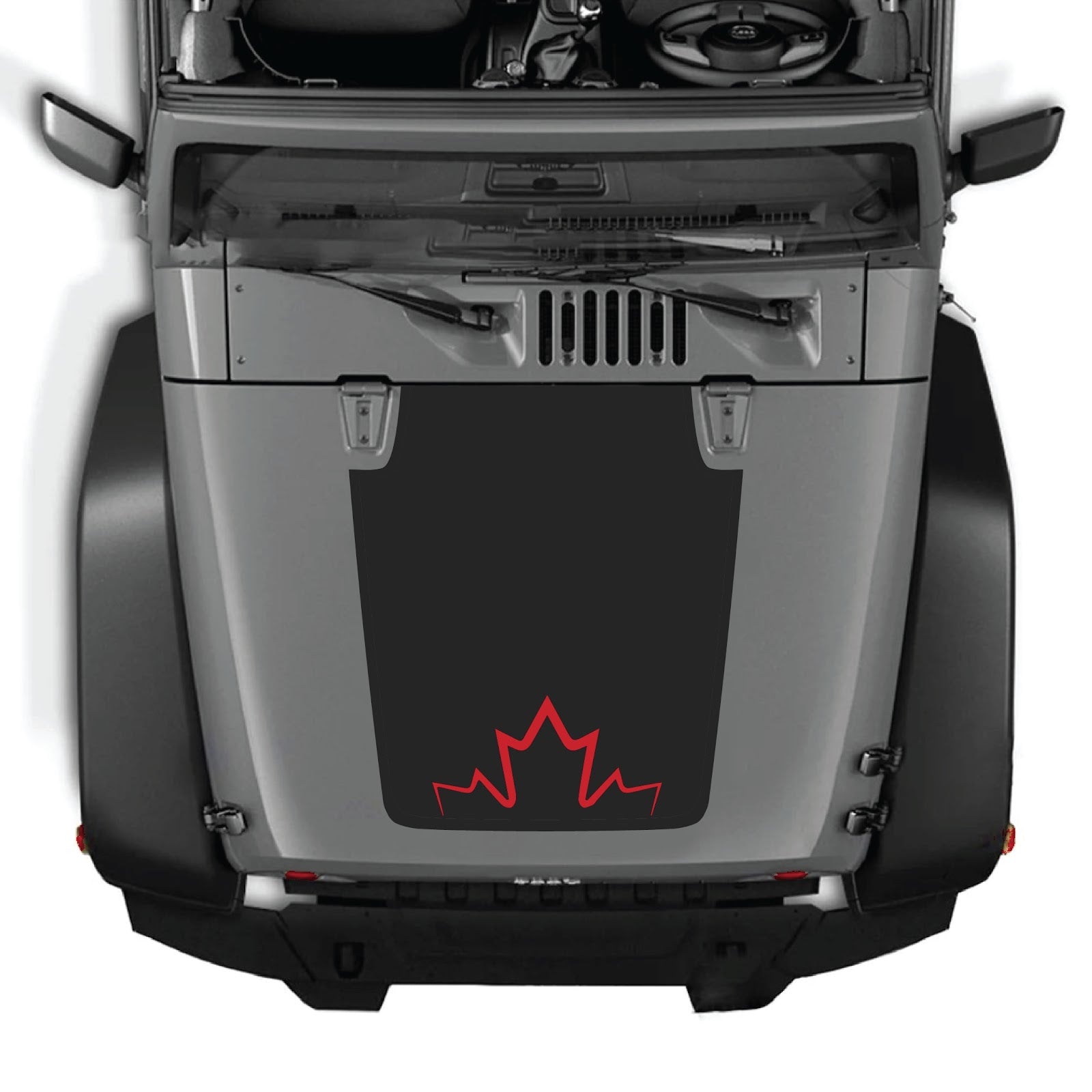 CarCode hood decal for Jeep Wrangler JK/JKU 2007-2018, style #11, black and white graphic design on the vehicle's hood
