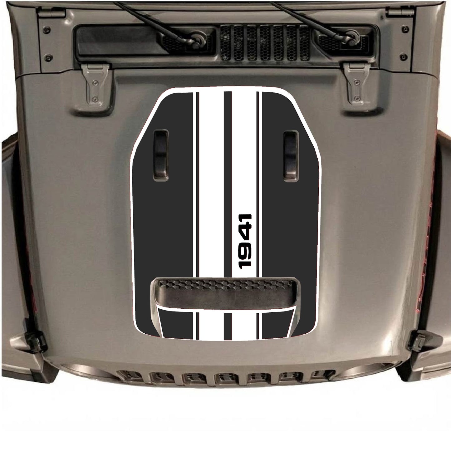 CarCode hood decal for Jeep Wrangler JL/JLU Rubicon 392 and Gladiator Mojave 2020-2026, style #07, shown on vehicle hood.