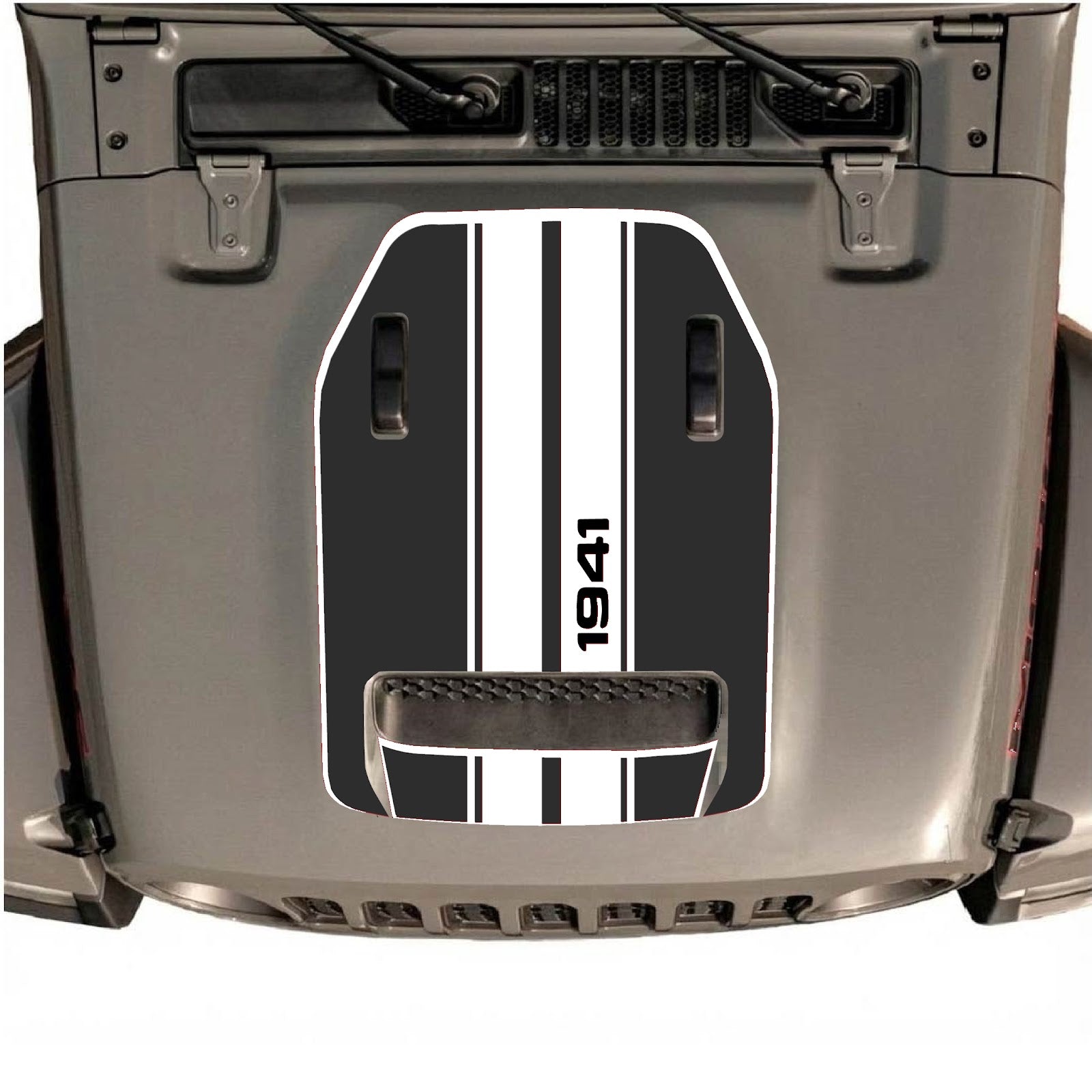 CarCode hood decal for Jeep Wrangler JL/JLU Rubicon 392 and Gladiator Mojave 2020-2026, style #07, shown on vehicle hood.