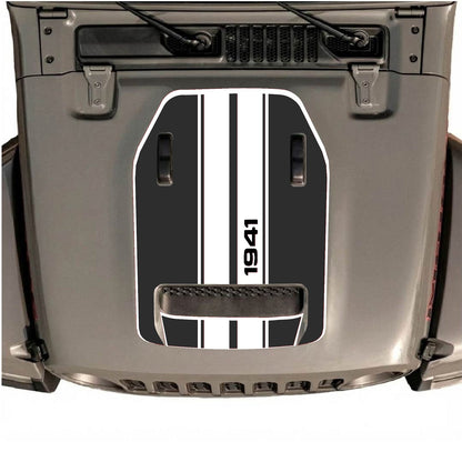 CarCode hood decal for Jeep Wrangler JL/JLU Rubicon 392 and Gladiator Mojave 2020-2026, style #07, shown on vehicle hood.