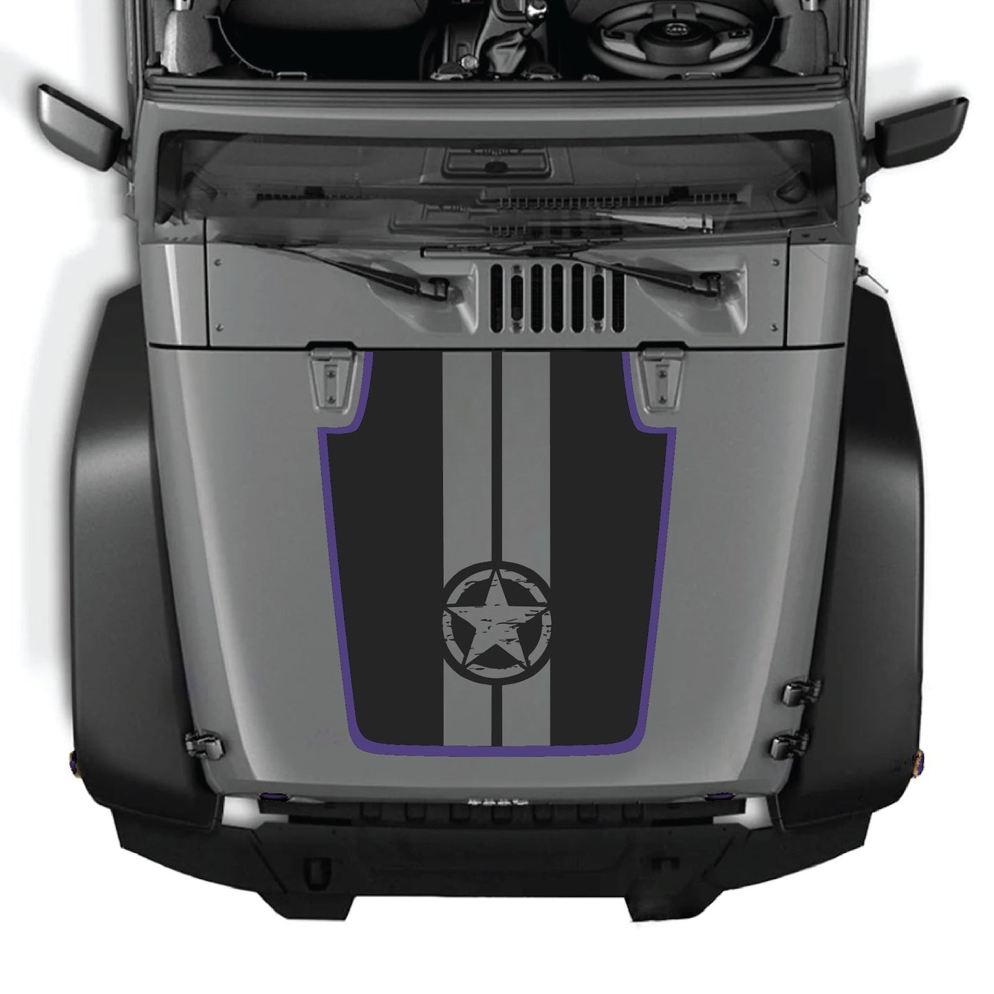 CarCode hood decal for Jeep Wrangler JK/JKU 2007-2018, style #88, black and white graphic design on the vehicle's hood.