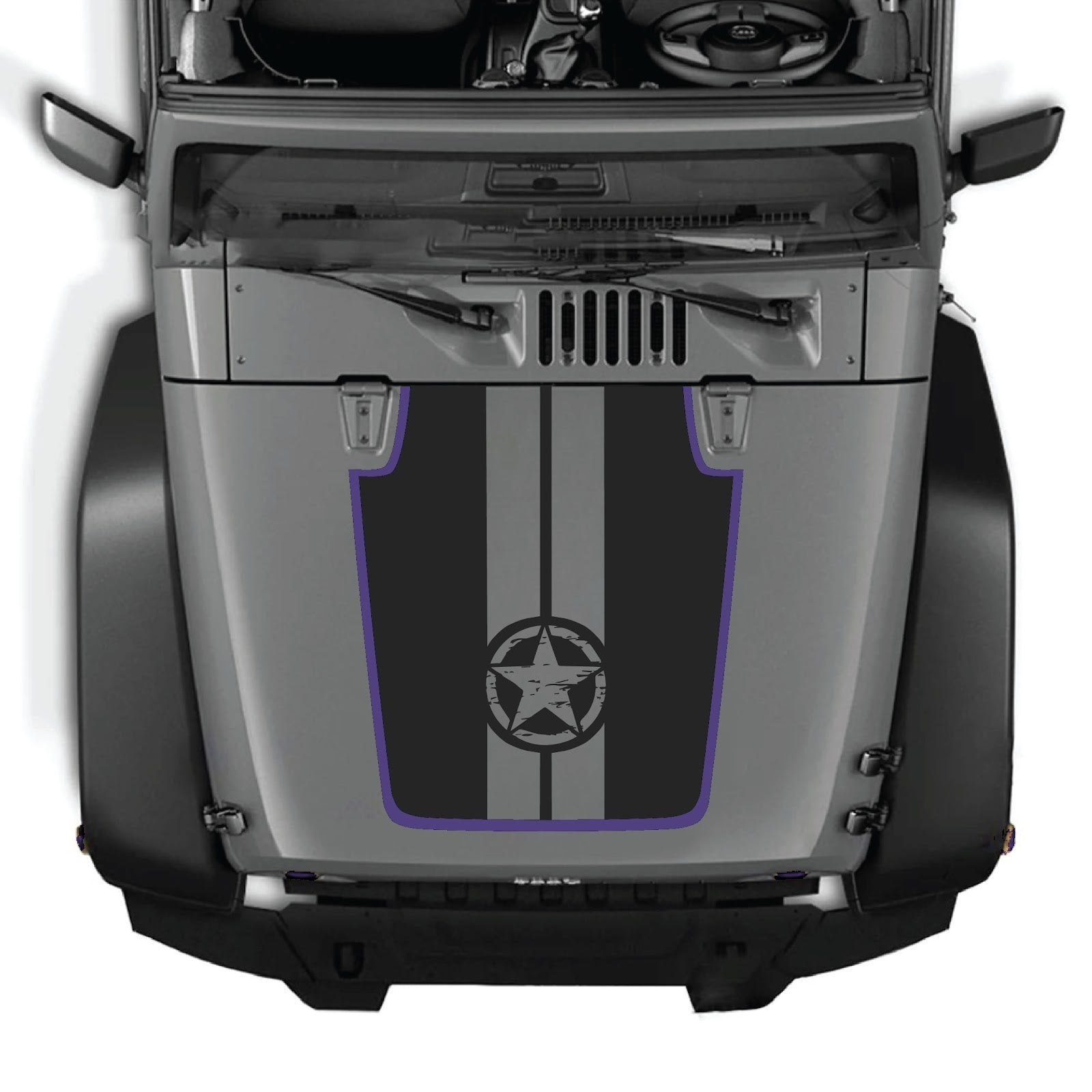CarCode hood decal for Jeep Wrangler JK/JKU 2007-2018, style #88, black and white graphic design on the vehicle's hood.