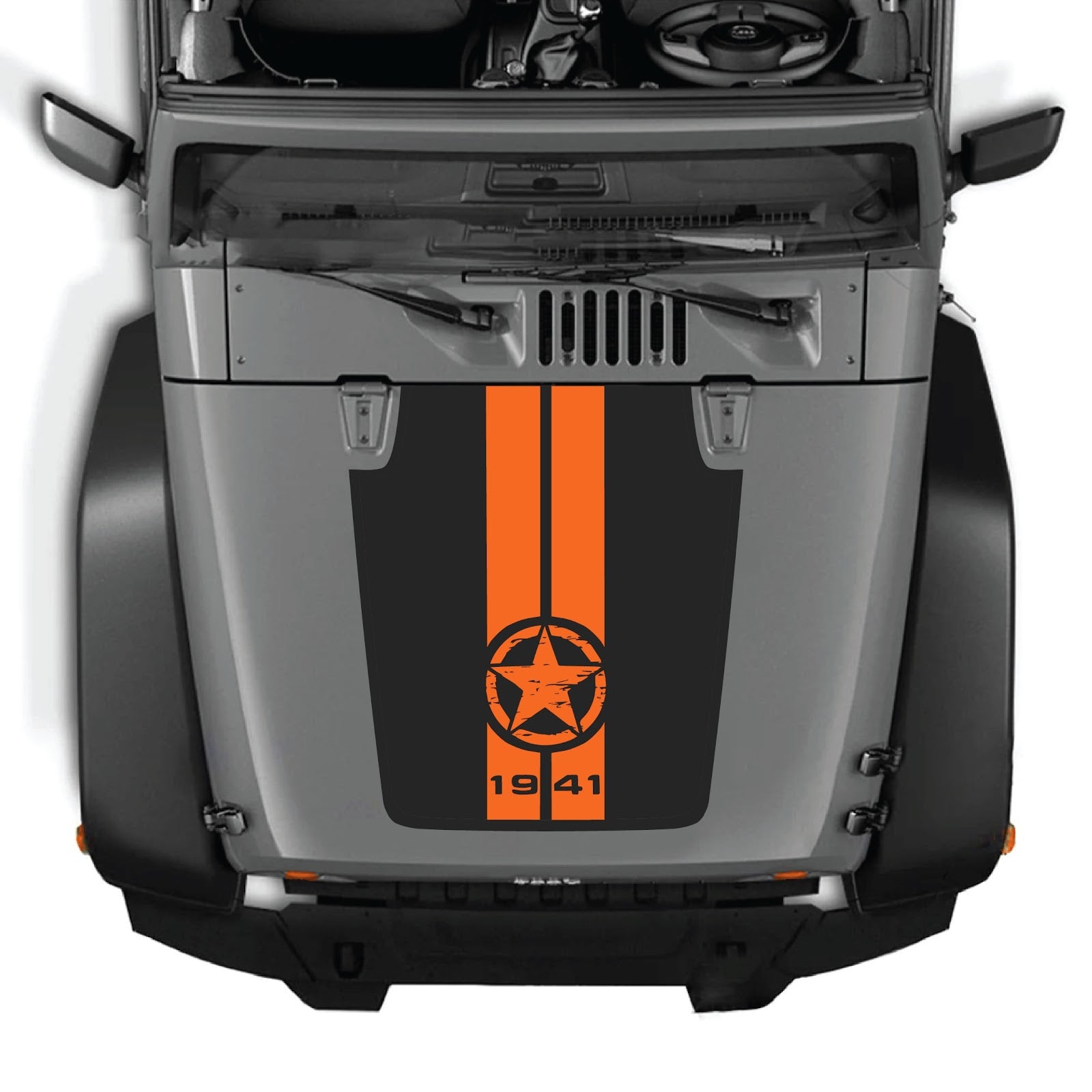 Jeep Wrangler JK/JKU hood decal by CarCode, style #62, featuring bold black graphic design on vehicle's hood.