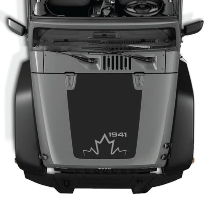 Jeep Wrangler JK/JKU hood decal by CarCode, style #12, black and white graphic design on the vehicle's hood.