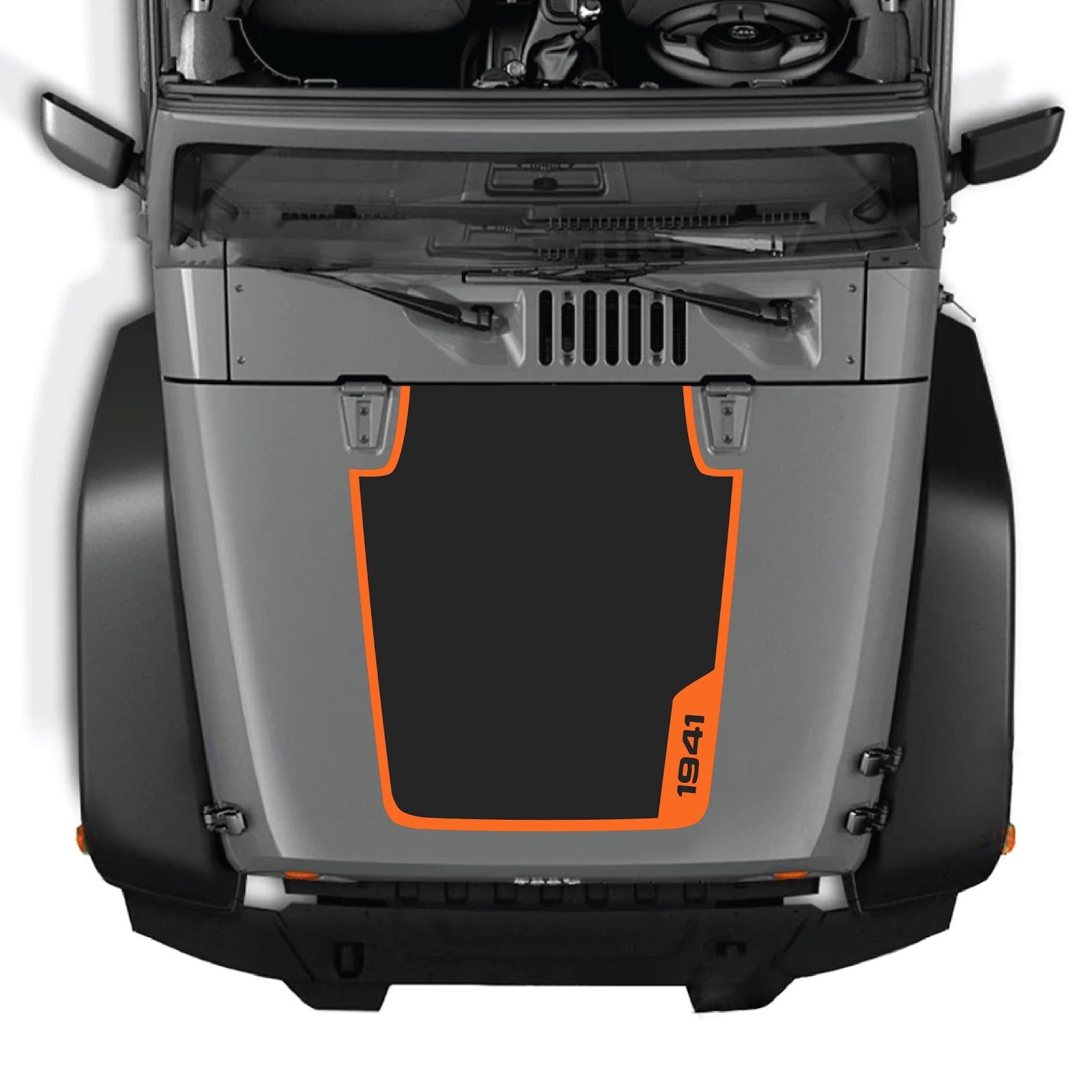CarCode hood decal for Jeep Wrangler JK/JKU 2007-2018, Style #36, black graphic design on hood surface.