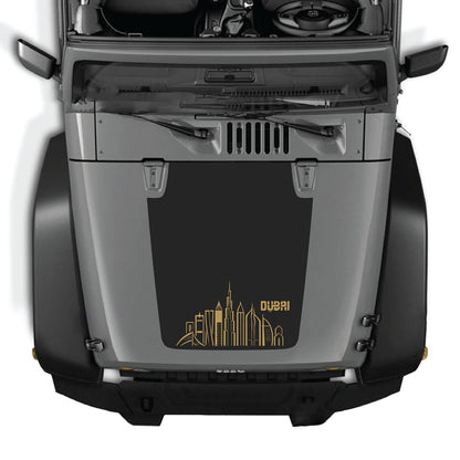 CarCode Jeep Wrangler JK/JKU hood decal, Style #23, black and white graphic design on vehicle hood for 2007-2018 models.