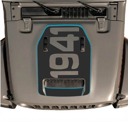 Jeep Wrangler JL/JLU Rubicon 392 and Gladiator Mojave hood decal by CarCode, style #68, shown on vehicle hood in the image.