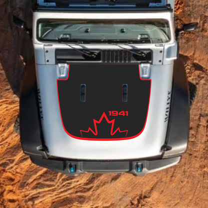 CarCode Jeep Wrangler JL JLU Gladiator JT hood decal in style #24, black graphic design on standard hood for 2018+ models