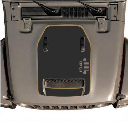 CarCode Jeep Wrangler JL/JLU Rubicon 392 and Gladiator Mojave hood decal in style #96, black and gray graphic design.