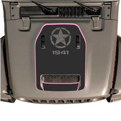 CarCode hood decal for Jeep Wrangler JL/JLU Rubicon 392 and JT Gladiator Mojave 2020-2026, style #87, showing black graphic on hood