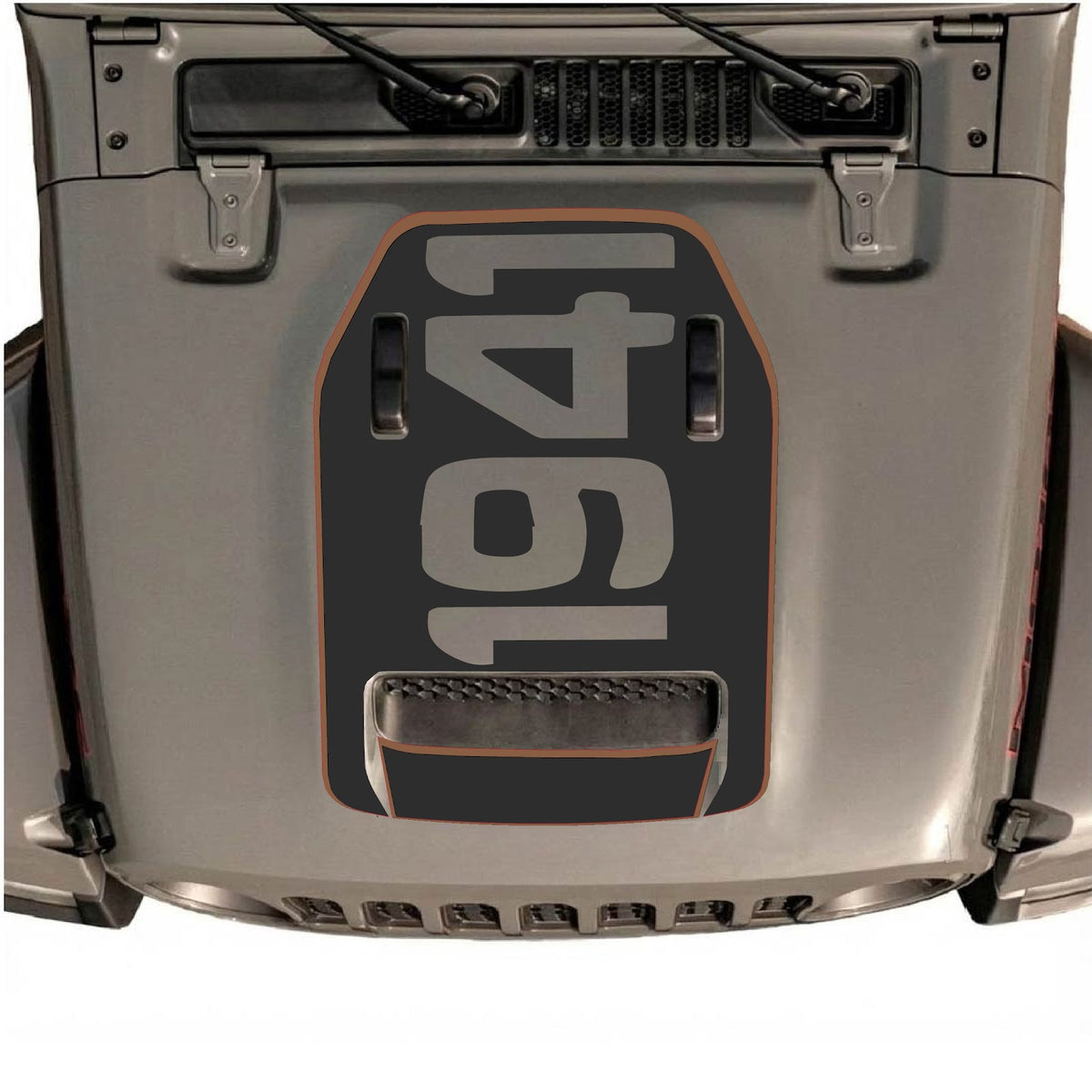 CarCode hood decal for Jeep Wrangler JL/JLU Rubicon 392 and JT Gladiator Mojave 2020-2026, style #68, shown on vehicle hood