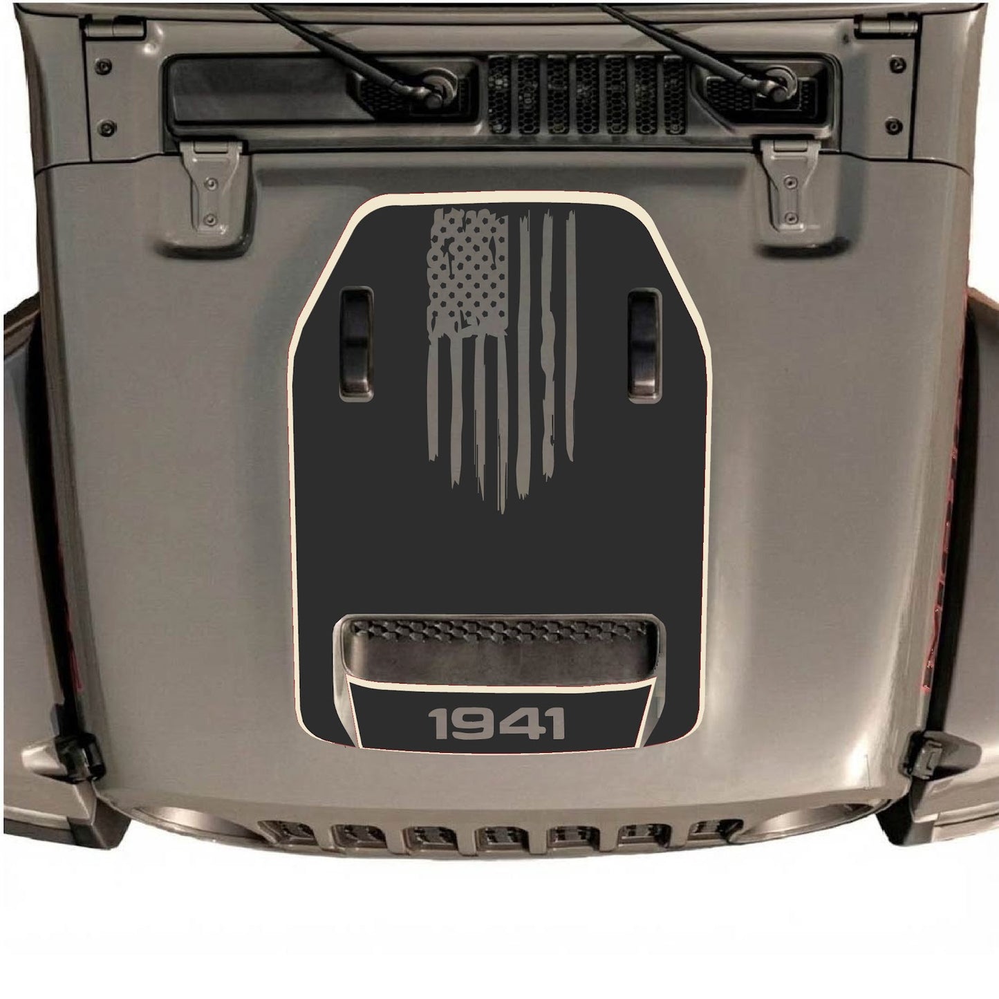 CarCode hood decal for Jeep Wrangler JL/JLU Rubicon 392 and Gladiator JT Mojave 2020-2026, style #83, applied on vehicle hood.