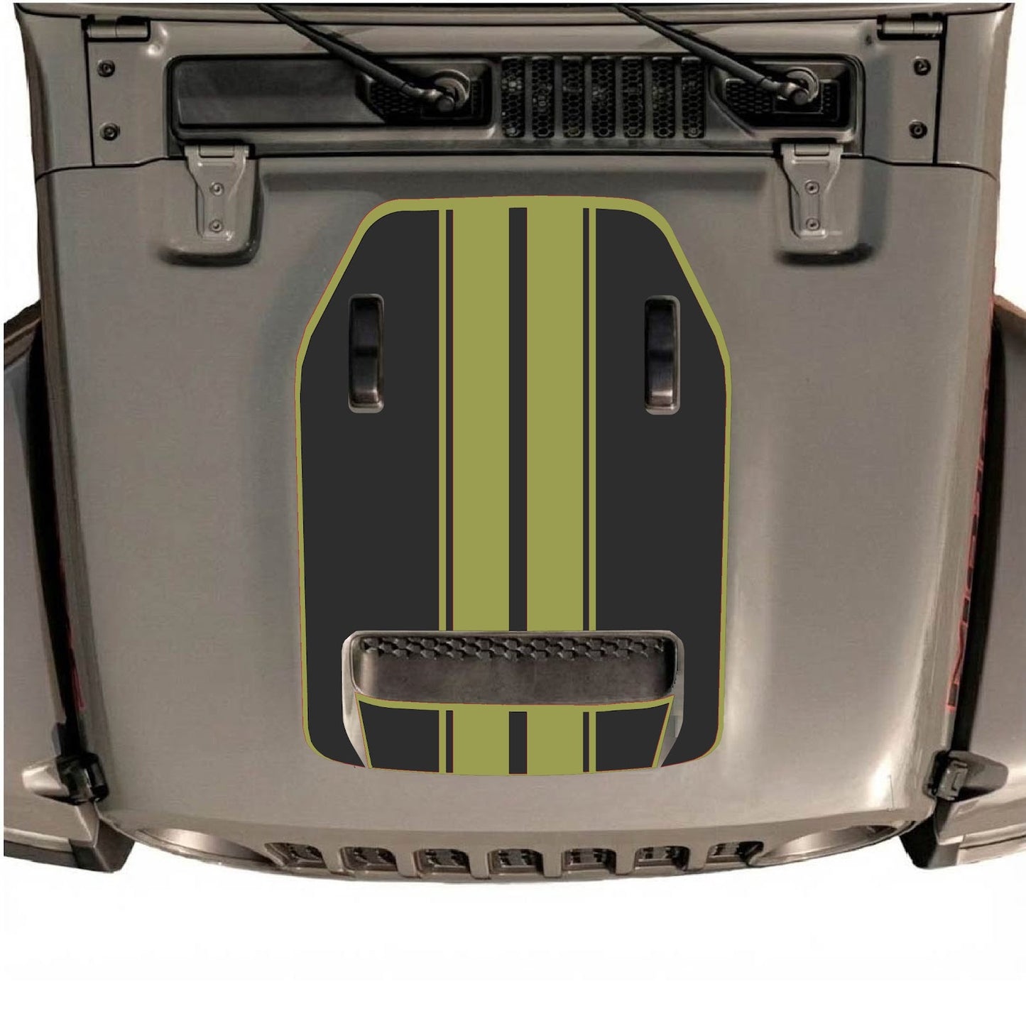 CarCode hood decal for Jeep Wrangler JL/JLU Rubicon 392 and JT Gladiator Mojave 2020-2026, style #11, shown on vehicle hood.