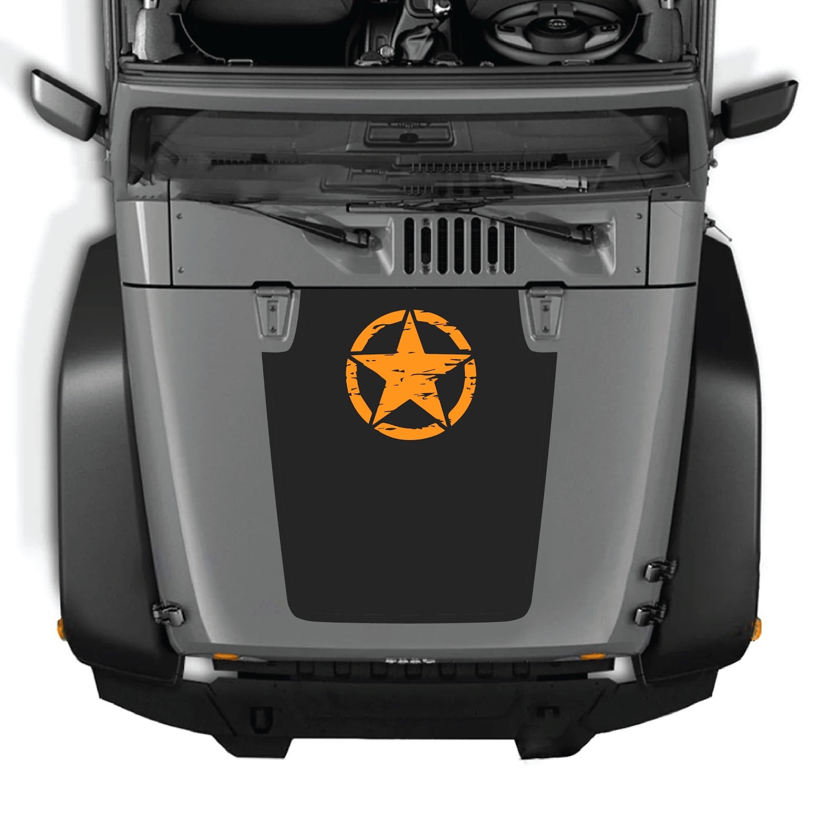 CarCode hood decal for Jeep Wrangler JK/JKU 2007-2018, Style #45, black and white graphic design on hood surface.