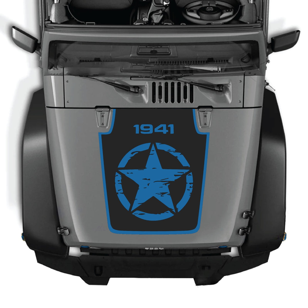 CarCode Jeep Wrangler JK/JKU hood decal style #30, black graphic sticker for 2007-2018 models on the vehicle's hood.