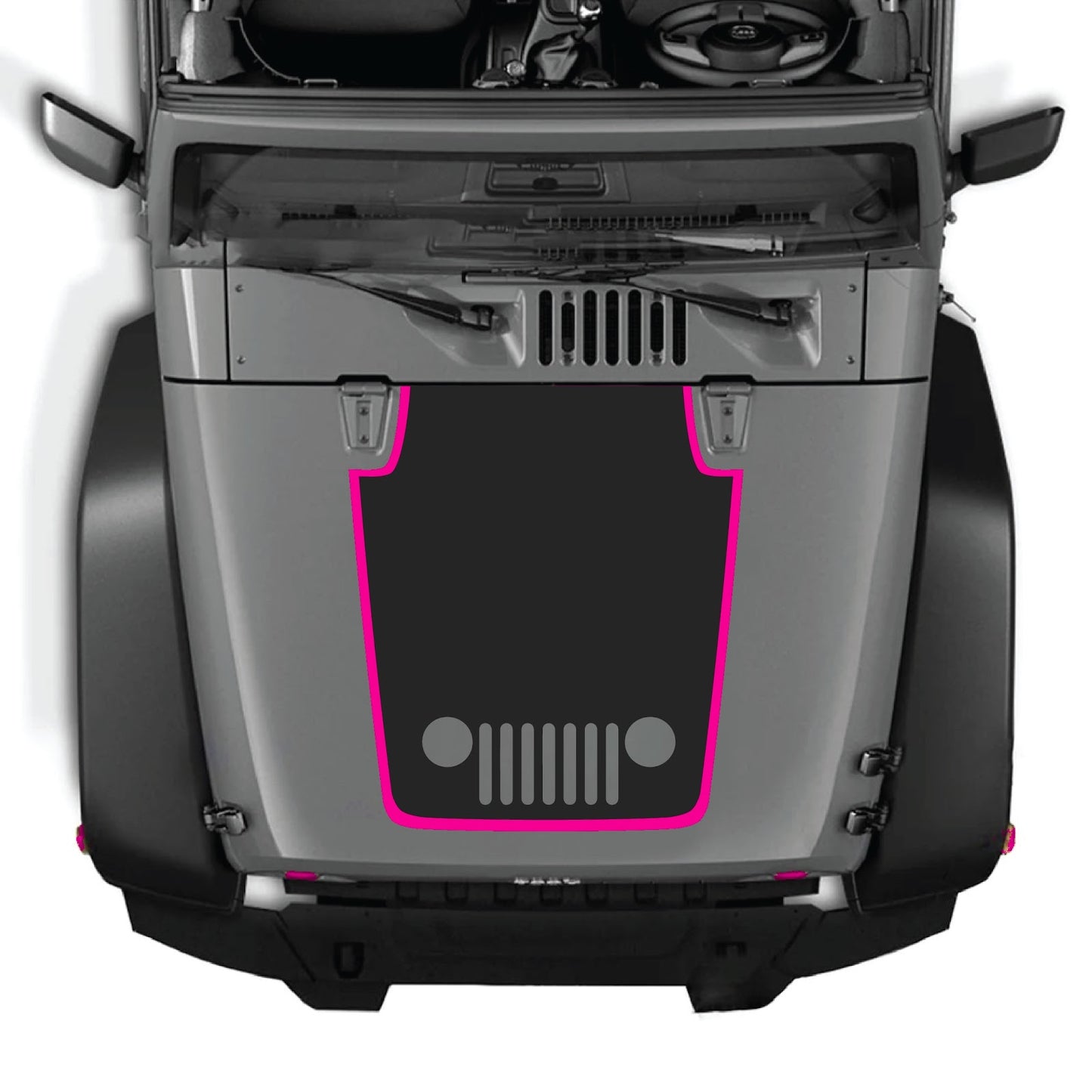 CarCode hood decal for Jeep Wrangler JK/JKU 2007-2018, style #80, black and white graphic design on hood surface.