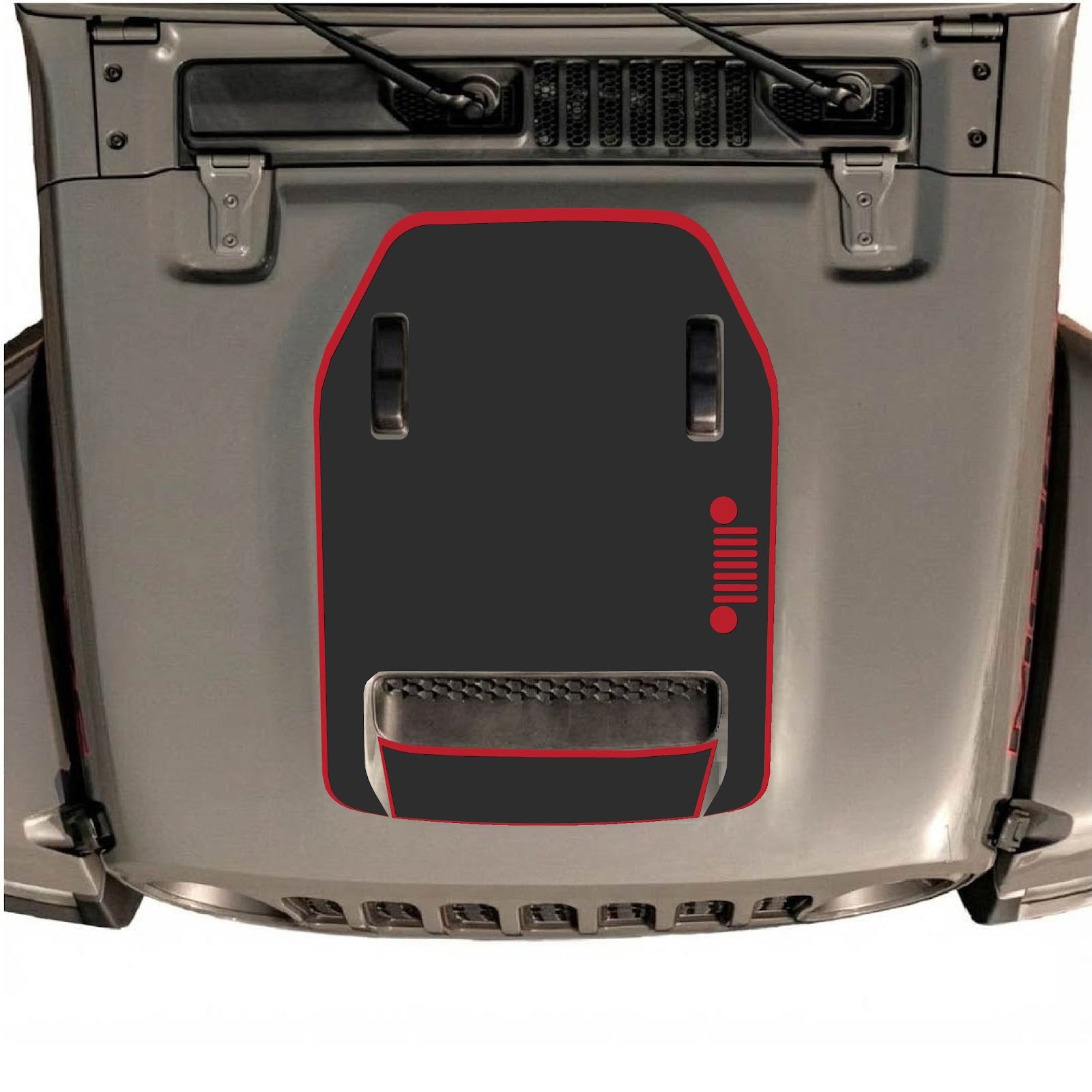 CarCode hood decal for Jeep Wrangler JL/JLU Rubicon 392 and JT Gladiator Mojave, style #57, featuring bold graphic design on the hood.