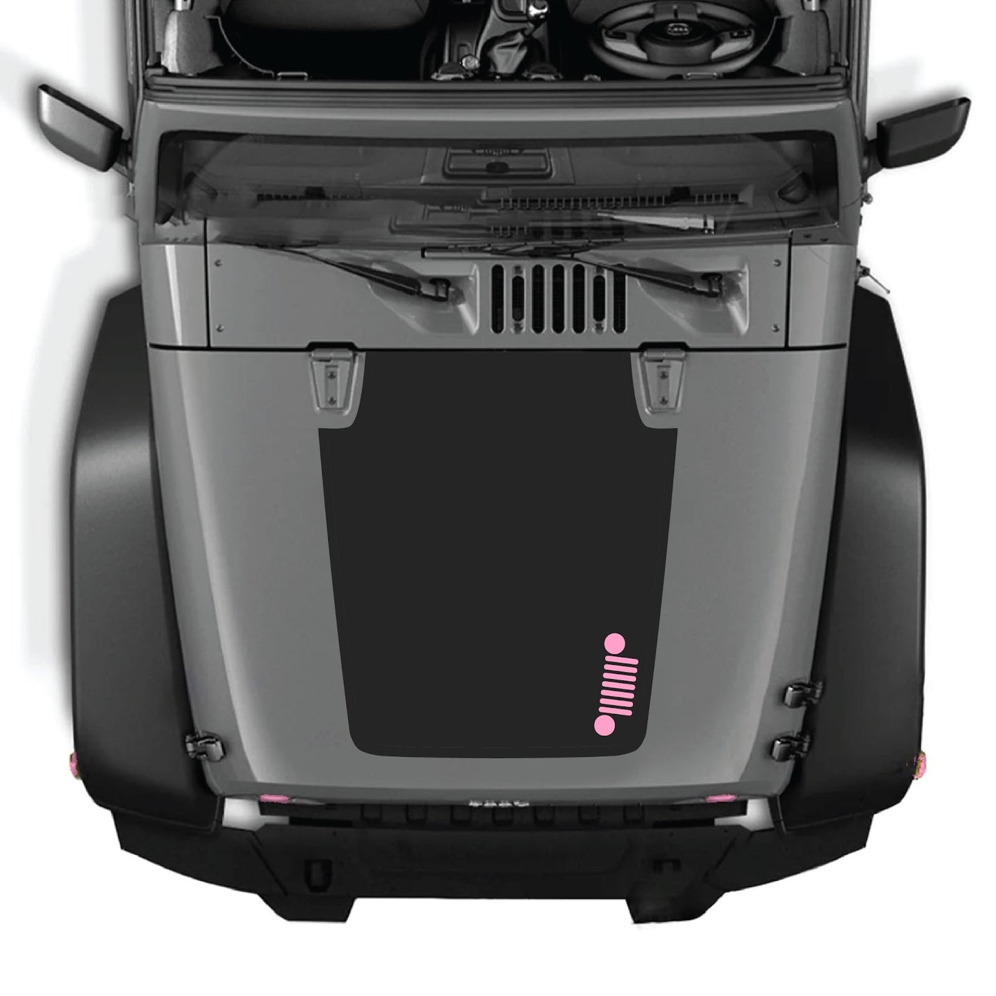CarCode hood decal for Jeep Wrangler JK/JKU 2007-2018, style #39, black graphic vinyl decal on vehicle hood.