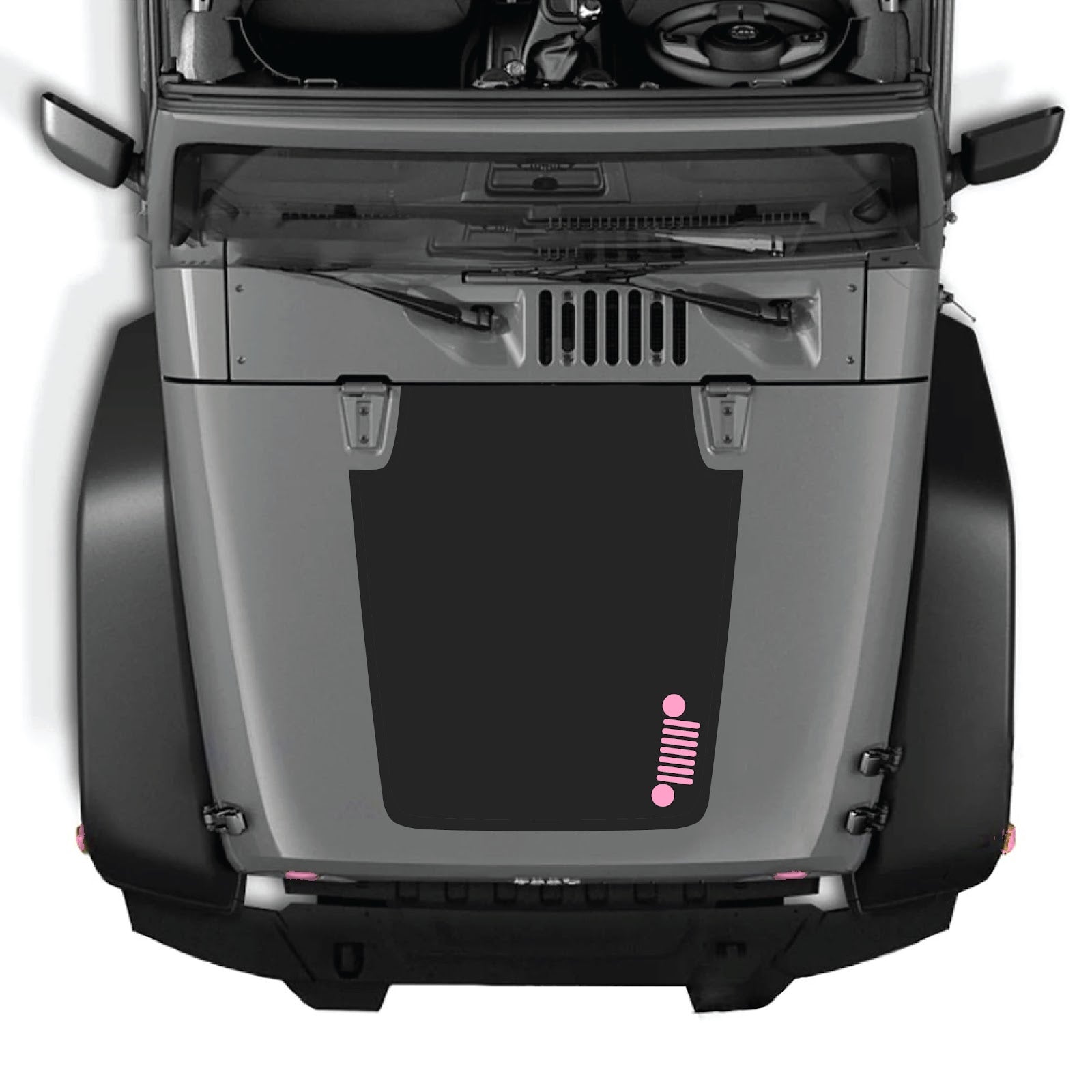 CarCode hood decal for Jeep Wrangler JK/JKU 2007-2018, style #39, black graphic vinyl decal on vehicle hood.