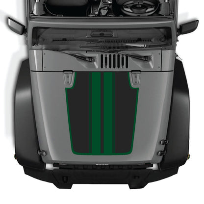 CarCode hood decal for Jeep Wrangler JK/JKU 2007-2018, style #44, shown in black with bold lettering on vehicle hood.