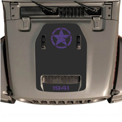 Autocollant de capot CarCode pour Jeep Wrangler JL/JLU Rubicon 392 et JT Gladiator Mojave 2020-2026, style #40, présenté sur le capot du véhicule.