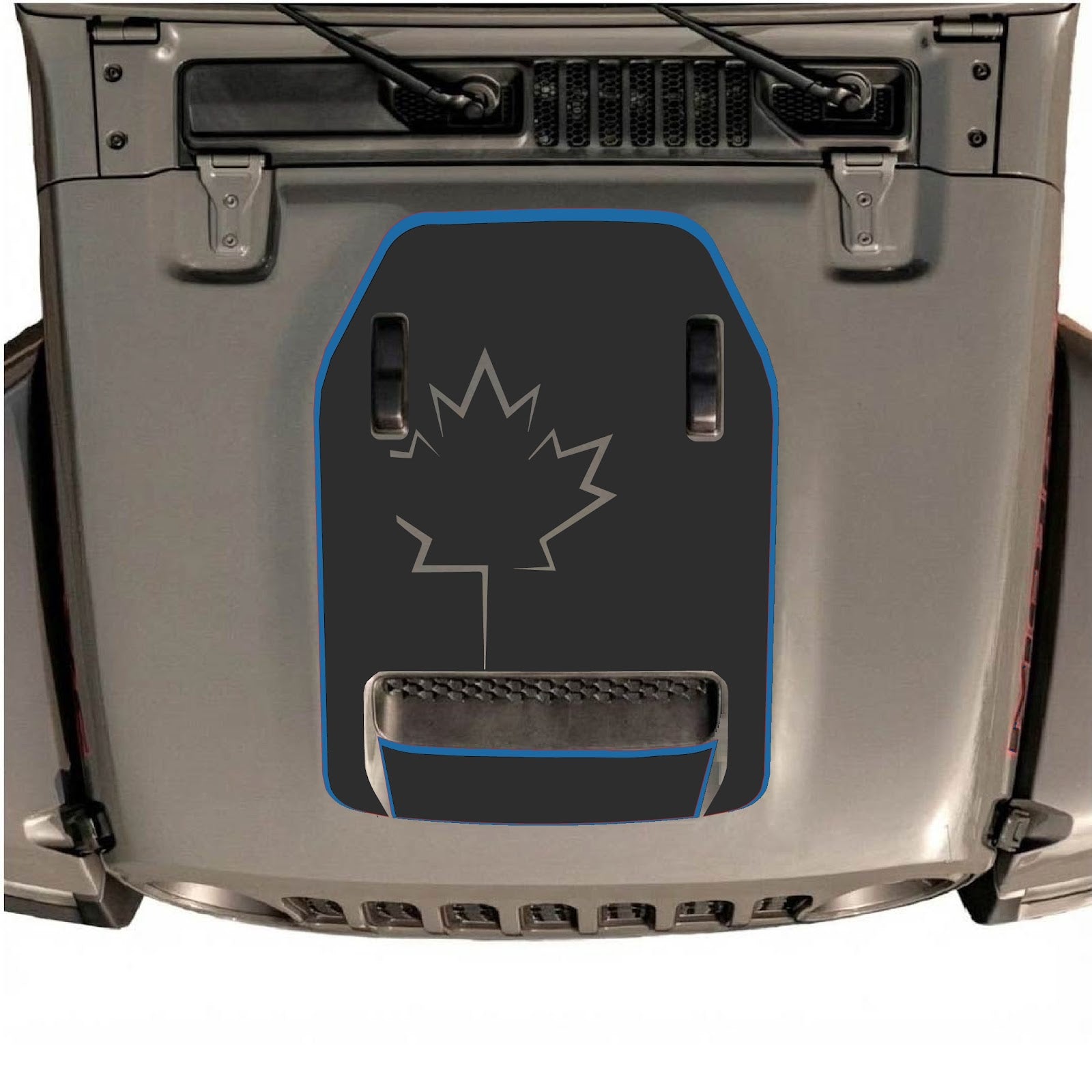 Jeep Wrangler JL/JLU Rubicon 392 and Gladiator Mojave hood decal by CarCode, style #80, shown on vehicle hood.