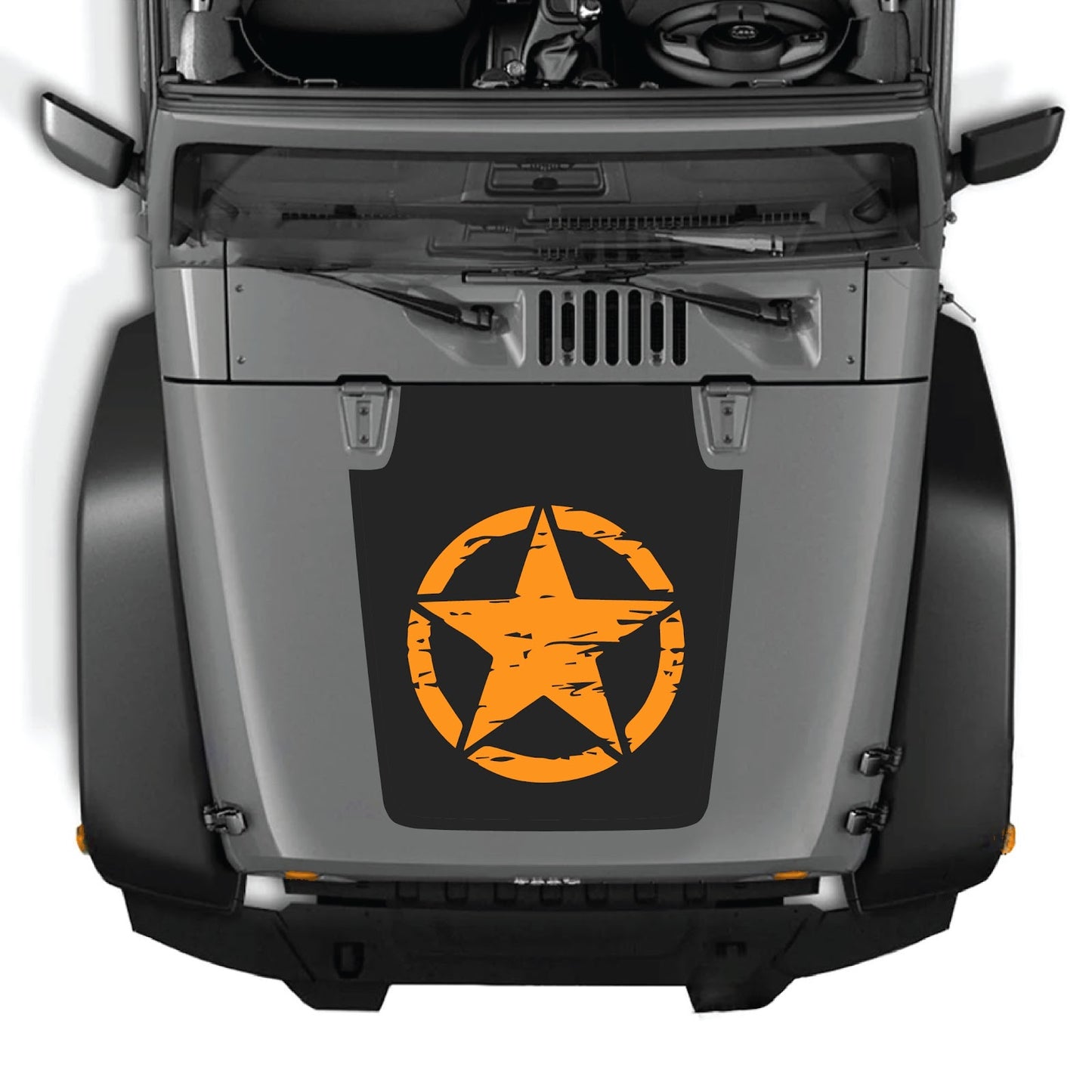Jeep Wrangler JK/JKU hood decal by CarCode, style #25, in black with bold design, applied to the vehicle's hood.
