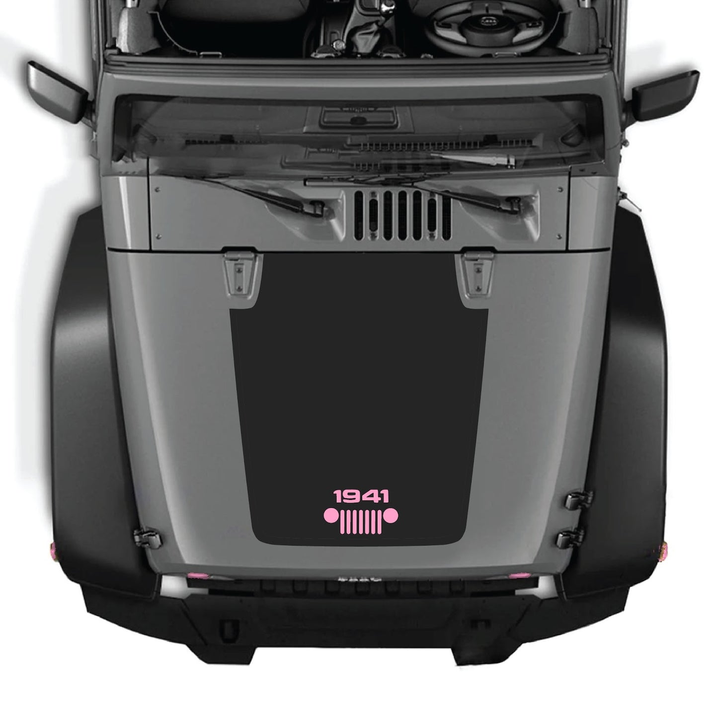 CarCode hood decal for Jeep Wrangler JK/JKU 2007-2018, style #53, displayed on the vehicle's hood with bold graphic design.