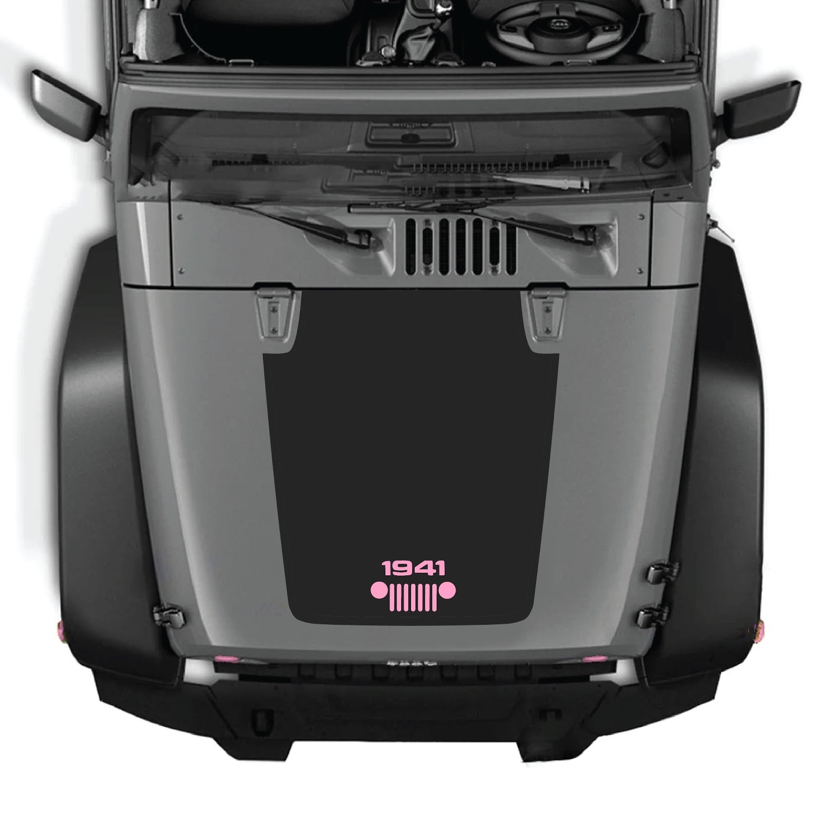 CarCode hood decal for Jeep Wrangler JK/JKU 2007-2018, style #53, displayed on the vehicle's hood with bold graphic design.