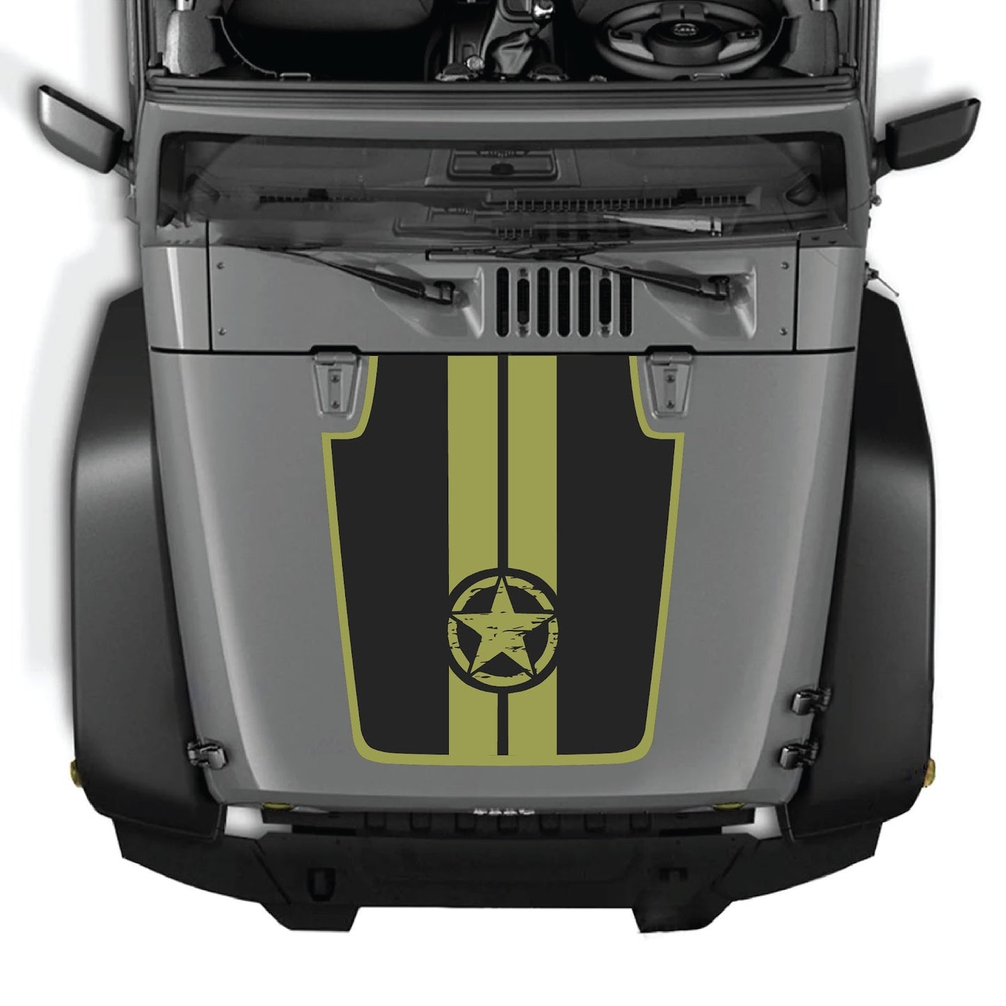 CarCode Jeep Wrangler JK/JKU hood decal style #42, black graphic sticker applied to the vehicle's hood for custom look.