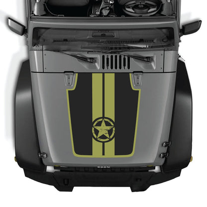 CarCode Jeep Wrangler JK/JKU hood decal style #42, black graphic sticker applied to the vehicle's hood for custom look.
