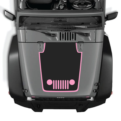 Jeep Wrangler JK/JKU hood decal by CarCode, style #32, black and gray design on a 2007-2018 model with detailed graphics.